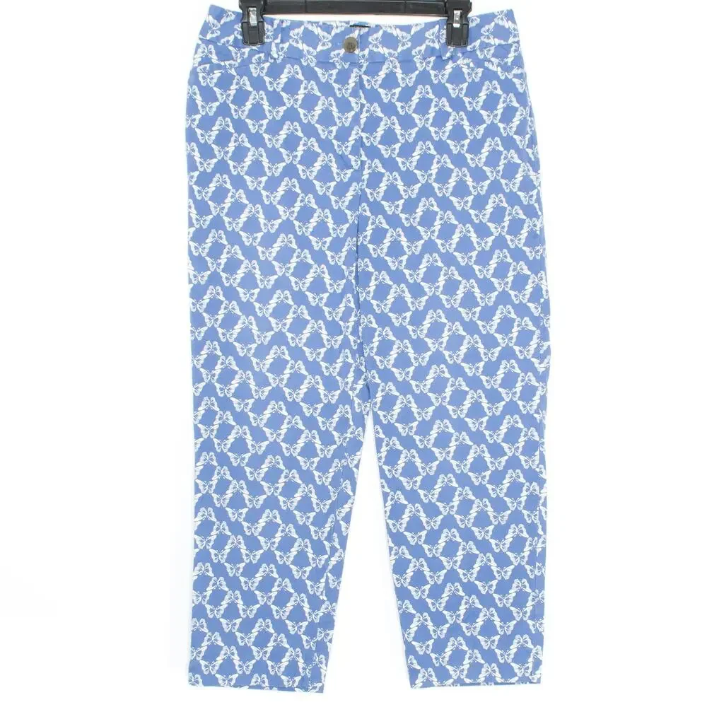 Talbots Butterfly Crop Pants 8 Blue Cottagecore Preppy Coastal Old Money Perfect
